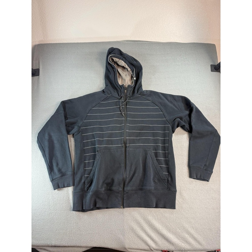 Mountain Hardware Hoodie Mens L Gray Striped Full Zip Fleece Lined Hooded Logo